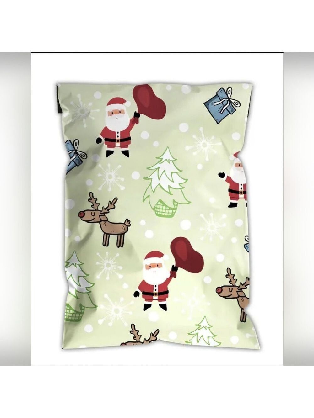 Ten Festive Santa and Reindeer 14.5x19 Inch Mint Green Poly Mailer